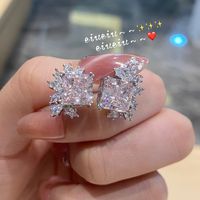 Fashion Snowflake Light Pink Flash Zircon Fine Ring Earring Necklace Three-piece Set sku image 4