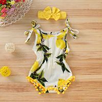 Cute Lemon Printing Triangle Romper With Hairband Romper Clothing sku image 1