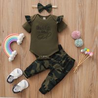 Daddy's Little Girl Embroidered Pit Strip Short-sleeved Romper Camouflage Trousers Headgear sku image 1