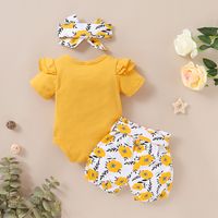 Baby Short Sleeve Solid Color Letter Printed Top Flower Printed Pants Set main image 3