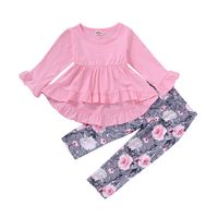 Solid Color Flared Top Floral Trousers Two-piece Set main image 3