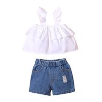 White Suspender Top Ripped Hole Fly Shorts Two-piece Set main image 1