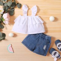 White Suspender Top Ripped Hole Fly Shorts Two-piece Set main image 5