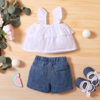 White Suspender Top Ripped Hole Fly Shorts Two-piece Set main image 6