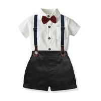 Kid Overalls Shorts Suit Bow Tie Pure White Shirt Two-piece Suit main image 1