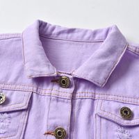 Children's Casual Denim Jacket New Solid Color Long-sleeved Ripped Lape Jacket main image 3