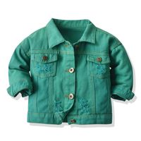 Children's Casual Denim Jacket New Solid Color Long-sleeved Ripped Lape Jacket main image 6