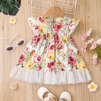 Baby Mädchen Süßen Druck Fliegenden Ärmel Kleid Sommer Taille Baby Weste Rock main image 1