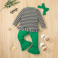 Kid Striped Top Flared Pants Suit Children's Clothing Green Children's Suits main image 4