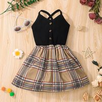 2022 Summer Girls Suspender Skirt European And American New Plaid Dress Wholesale main image 2