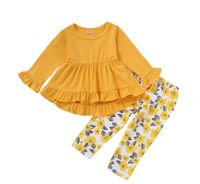 Solid Color Flared Top Floral Trousers Two-piece Set sku image 1