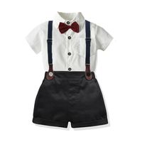 Kid Overalls Shorts Suit Bow Tie Pure White Shirt Two-piece Suit sku image 1