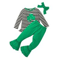 Kid Striped Top Flared Pants Suit Children's Clothing Green Children's Suits sku image 2