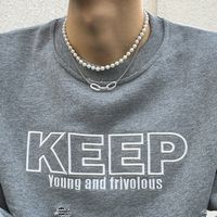 Fashion Trendy O-shaped Lock Pendant Clavicle Chain Design Double-layer Necklace Pearl Chain Men's Necklace main image 2