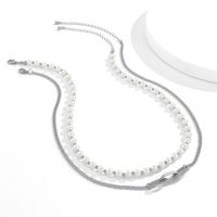 Fashion Trendy O-shaped Lock Pendant Clavicle Chain Design Double-layer Necklace Pearl Chain Men's Necklace main image 5