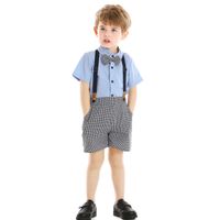 New Summer Children's Clothing Boys British Style Short-sleeved Shirts Plaid Overalls main image 4
