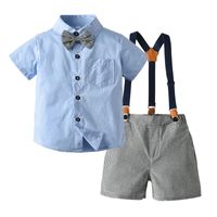 New Summer Children's Clothing Boys British Style Short-sleeved Shirts Plaid Overalls main image 6
