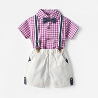 Summer Baby Plaid Jumpsuit Short-sleeved Romper Suspender Shorts Two-piece Set main image 1