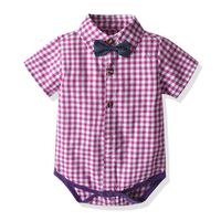 Summer Baby Plaid Jumpsuit Short-sleeved Romper Suspender Shorts Two-piece Set main image 3