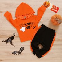 Baby Clothings Cartoon Halloween Pumpkin Goblin Print Long-sleeve Sweater Pants Two-piece Set main image 1