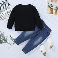 Cotton Black Pants Set Letter Print Round Neck Long Sleeve Sweatshirt Jeans Two-piece Set main image 6