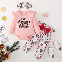 Winter Autumn Cotton Non-hooded Pullover Pink Sweater Printing Pants Suit Baby Clothings main image 1