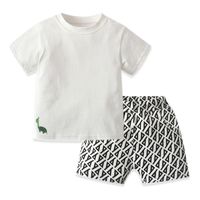 Cartoon-druck Kurzarm-rundhalsausschnitt Weiße T-shirt-shorts Kinder-pyjama Zweiteiliges Set sku image 1