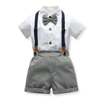 New Summer Children's Clothing Boys British Style Short-sleeved Shirts Plaid Overalls sku image 3