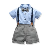 New Summer Children's Clothing Boys British Style Short-sleeved Shirts Plaid Overalls sku image 2
