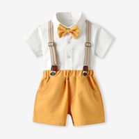 Children's Gentleman Set Korean Short-sleeved Shirt Fashion Suspender Shorts Two-piece Set sku image 13