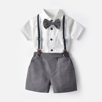Children's Gentleman Set Korean Short-sleeved Shirt Fashion Suspender Shorts Two-piece Set sku image 23