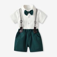 Children's Gentleman Set Korean Short-sleeved Shirt Fashion Suspender Shorts Two-piece Set sku image 17