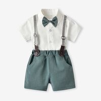 Children's Gentleman Set Korean Short-sleeved Shirt Fashion Suspender Shorts Two-piece Set sku image 19