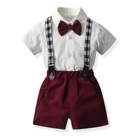 Children's Gentleman Set Korean Short-sleeved Shirt Fashion Suspender Shorts Two-piece Set sku image 21