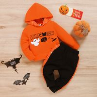 Baby Clothings Cartoon Halloween Pumpkin Goblin Print Long-sleeve Sweater Pants Two-piece Set sku image 1