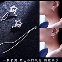 Fashion Long Tassel Fashion Simple Five-pointed Inlaid Rhinestone Star Earrings main image 3