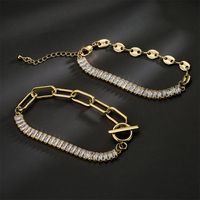 Fashion T Square Zircon Pig Nose Bracelet Copper Jewelry main image 2