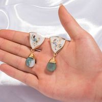 Retro Triangle White Color Small Shell Earrings Natural Agate Stone Earrings main image 2