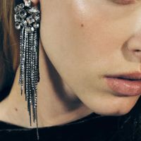 Long Tassel Metal Black Rhinestone Earrings European And American Crystal Earrings main image 1