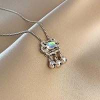 Fashion Simple Necklace Micro-inlaid Zircon Moonstone Lock Pendant Clavicle Chain main image 1