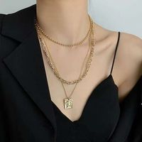 Collier En Acier Au Titane Avec Pendentif Carré À Trois Couches À La Mode Européenne Et Américaine main image 2