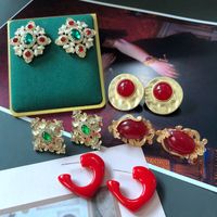 Chinese Red Resin Gem Medieval Palace Earrings main image 1