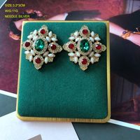 Chinese Red Resin Gem Medieval Palace Earrings main image 3