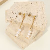 Stainless Steel Cubic Zirconia Long Chain Pearl Earrings main image 1