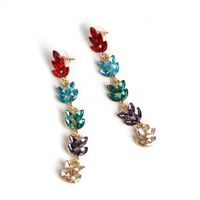 New Alloy Tassel Hollow Inlaid Zirconium Long Leaf Earrings main image 3