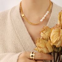 European And American New Hip-hop Style Thick Chain Lock Freshwater Pearl Necklace main image 5