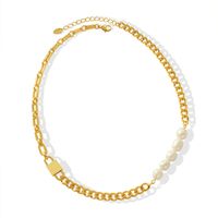 European And American New Hip-hop Style Thick Chain Lock Freshwater Pearl Necklace main image 6