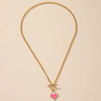European And American Fashion Ot Buckle Pendant Drip Glaze Heart Necklace main image 5