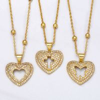 Simple Zircon Necklace Heart-shaped Hollow Cross Butterfly Pendant Clavicle Chain main image 1