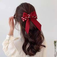 Cute New Hair Accessories Fabric Side Clip Red Bow Hairpin Lattice Wave Dot Hair Clip main image 3